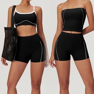 Conjunto Deportivo de 2 Piezas para Mujer, Top Deportivo y Pantalones Cortos de Nailon Elástico Azul Cielo, Ropa Deportiva para Mujer para el Gimnasio - Product Image 4