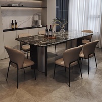 Table à manger en marbre italien de luxe avec chaises haut de gamme, pieds en métal, mobilier moderne et simple pour la maison, salles à manger ou bars