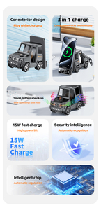 Cargador Inalámbrico Multifunción 5 en 1 con Forma de Auto, Reloj Inteligente, Auriculares <span class=keywords><strong>Magnéticos</strong></span> <span class=keywords><strong>para</strong></span> Teléfono Celular, Reloj Digital con Alarma - Product Image 6