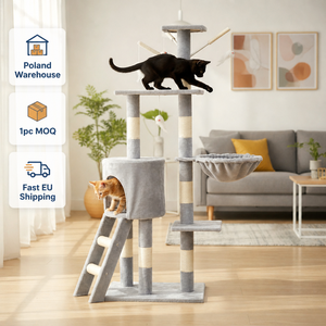 Poland Stock Modern Carton 135cm <b>Cat</b> Tree with Trapezoidal Ladder EU Dropshipping 53 Inch Kitten Activity Tower with Toys - Product Image 2