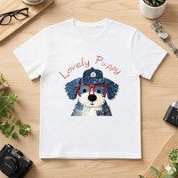 Camiseta con Estampado de Perrito Adorable, 100% Algodón Jersey 210GSM, Ropa Casual para Mujer, Transpirable y Duradera