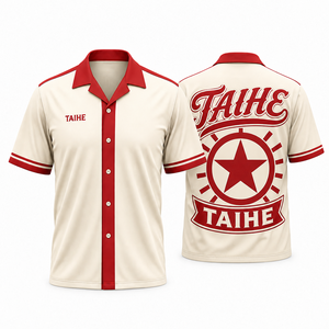 เสื้อโปโลแขนสั้นผู้ชาย Taihe สีแดงขาว ติดกระดุม ลำลอง ทอจากโพลีเอสเตอร์ 100% ระบายอากาศได้ดี เหมาะสำหรับเล่นโบว์ลิ่ง แห้งเร็ว - Product Image 1