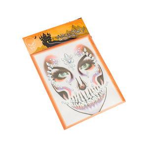 4 autocollants visage crâne en sucre, bijoux faciaux, tatouages temporaires d'Halloween, gemmes faciales, strass visage crâne, paillettes pour le Jour des Morts - Product Image 5