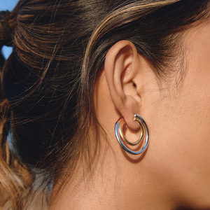 Stainless Steel Color-Blocked Hoop Earrings Geometric Design For Women Everyday Wear - Product Image 4