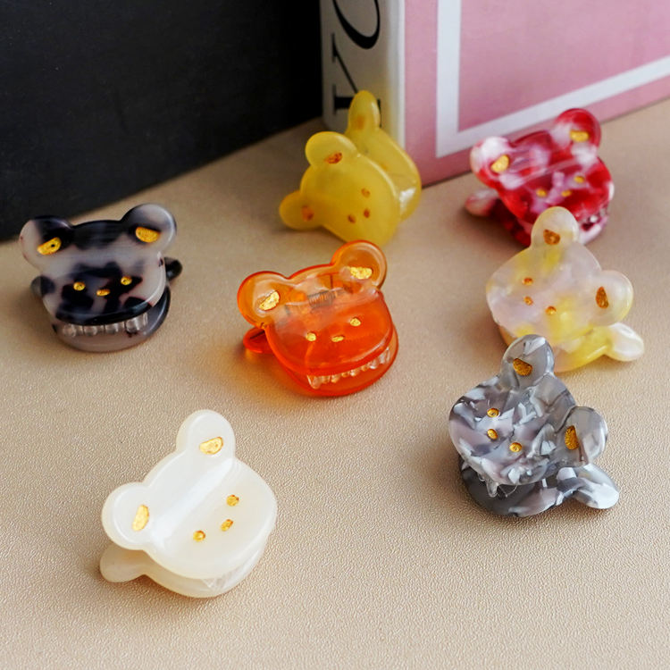 Creative Hot Sale 2.9cm Cute Animal Ears Gold Engraved Acetate Hair Claws Cute Face Mini Claw Clip Animal Claw Clip
