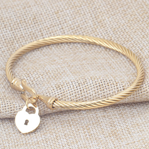 Bracelet Cœur Verrouillable en Alliage de Zinc Doré pour Femme – Bijou Rétro Minimaliste avec Tressage Câble – Idéal Cadeau - Product Image 2