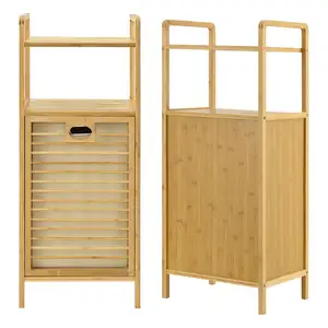 Bamboo Laundry Hamper Basket Organization Bathroom Storage Cabinet Clothes Hamper Laundry Sorter With Tilt-Out And Removable Bag