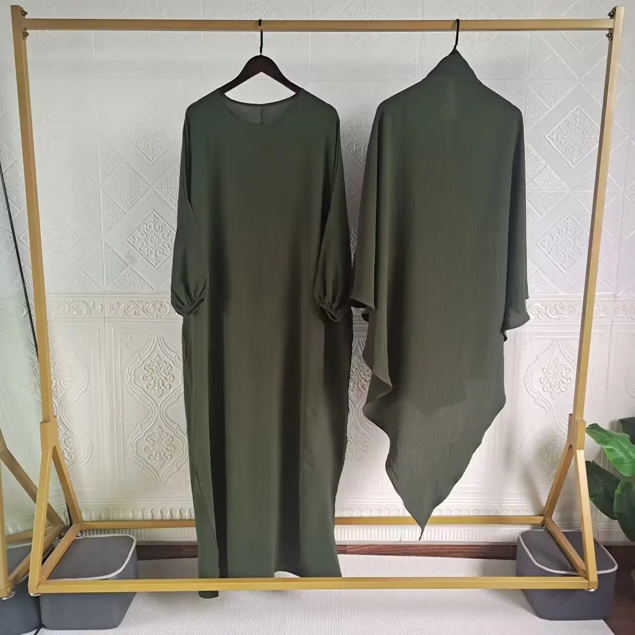 Popolare moda turchia 2 pezzi dubai abaya abito khimar alta qualità colorato jilb habaya abaya donna abiti musulmani