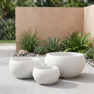 Ensemble de 3 pots à fleurs en béton blanc, jardinières minimalistes pour extérieur, balcon, patio, plantation décorative - Product Image 1