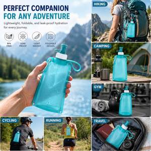 Custom Logo Tpu Silicone Collapsible Bottle Foldable Sports <b>Water</b> <b>Pouch</b> Leakproof Outdoor Running Hiking Drinking Bag - Product Image 2