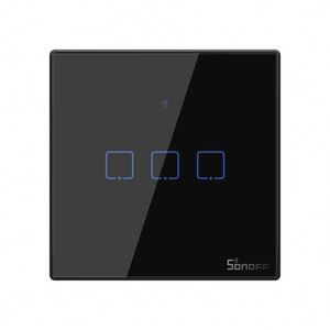 SONOFF T3 האיחוד האירופי <span class=keywords><strong>3</strong></span> כנופיית האיחוד האירופי שחור WIFI RF 433Mhz <span class=keywords><strong>3</strong></span> כנופיית מגע אור בית חכם מתג WiFi קיר מתג - Product Image 1