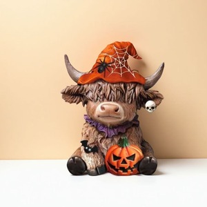 Halloween Highland Bull Statue Pumpkin <b>Cow</b> Skull Decor Indoor Desktop Ornament Synthetic Resins Animal Shape - Product Image 2