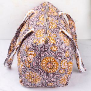 Block Printed Cotton Quilted Foldable Durable Sport Weekender Duffle Bag Zipper Large Capacity Portable Travel Bag for Women - Product Image 3