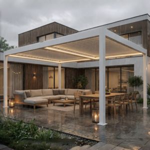 Toit de pergola bioclimatique motorisé électrique intelligent de luxe en aluminium pour l'extérieur, imperméable, jardin, patio, gazebo - Product Image 1