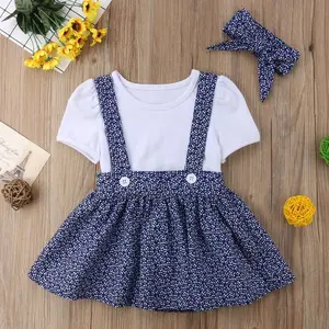 Vestido Halter de manga corta blanco de algodón informal para niños de Venta caliente y estampado completo para niñas