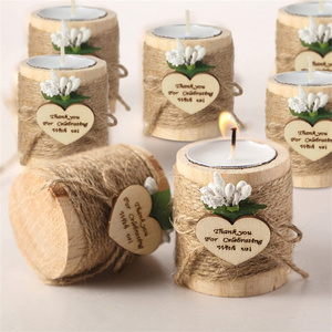 Ensemble de 12 bougeoirs bon marché, bougeoirs en <span class=keywords><strong>bois</strong></span> faits à la main avec fleurs artificielles pour cadeaux de mariage - Product Image 2