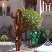 Statue d'art du désert d'extérieur de grande taille Sculpture de cactus en acier corten de jardin
