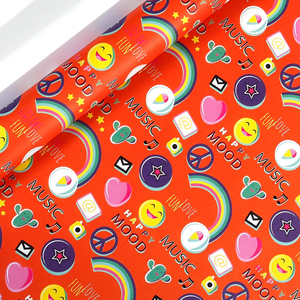 Rouleau de papier cadeau réversible en PE 80 g/m², motif arc-en-ciel avec visage souriant mignon, imprimé coloré Kawaii, recyclable, pour bouquets - Product Image 1