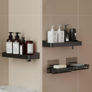 En gros, Étagère de douche murale auto-adhésive pour salle de bain, support de rangement pour savon, ensemble doré, boîte à épices de cuisine - Product Image 3