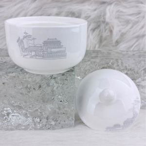 Service de table haut de gamme à motifs paysagers de style chinois, bols et assiettes, vaisselle en céramique blanche et or, service de table en porcelaine de luxe - Product Image 3