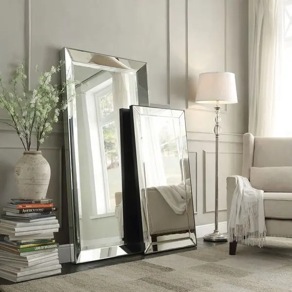 24 "x 36" كبيرة مؤطرة مرآة حائط مع الزاوية مرآة مشطوفة الإطار الفضة المدعومة الزجاج الزخرفية الأثاث شنقا مرآة حائط
