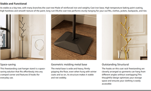 <span class=keywords><strong>Porte</strong></span>-manteau en forme d'arbre, <span class=keywords><strong>porte</strong></span>-manteau en métal avec 8 crochets et base en acier au carbone, adapté aux chambres et aux salons - Product Image 4