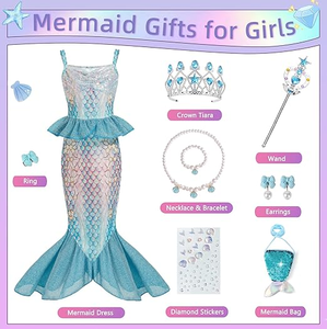 Costume bleu ciel MS - Petite Sirène avec bijoux et sac, robe de princesse pour filles, cadeau d'anniversaire 3-12 ans - Product Image 2