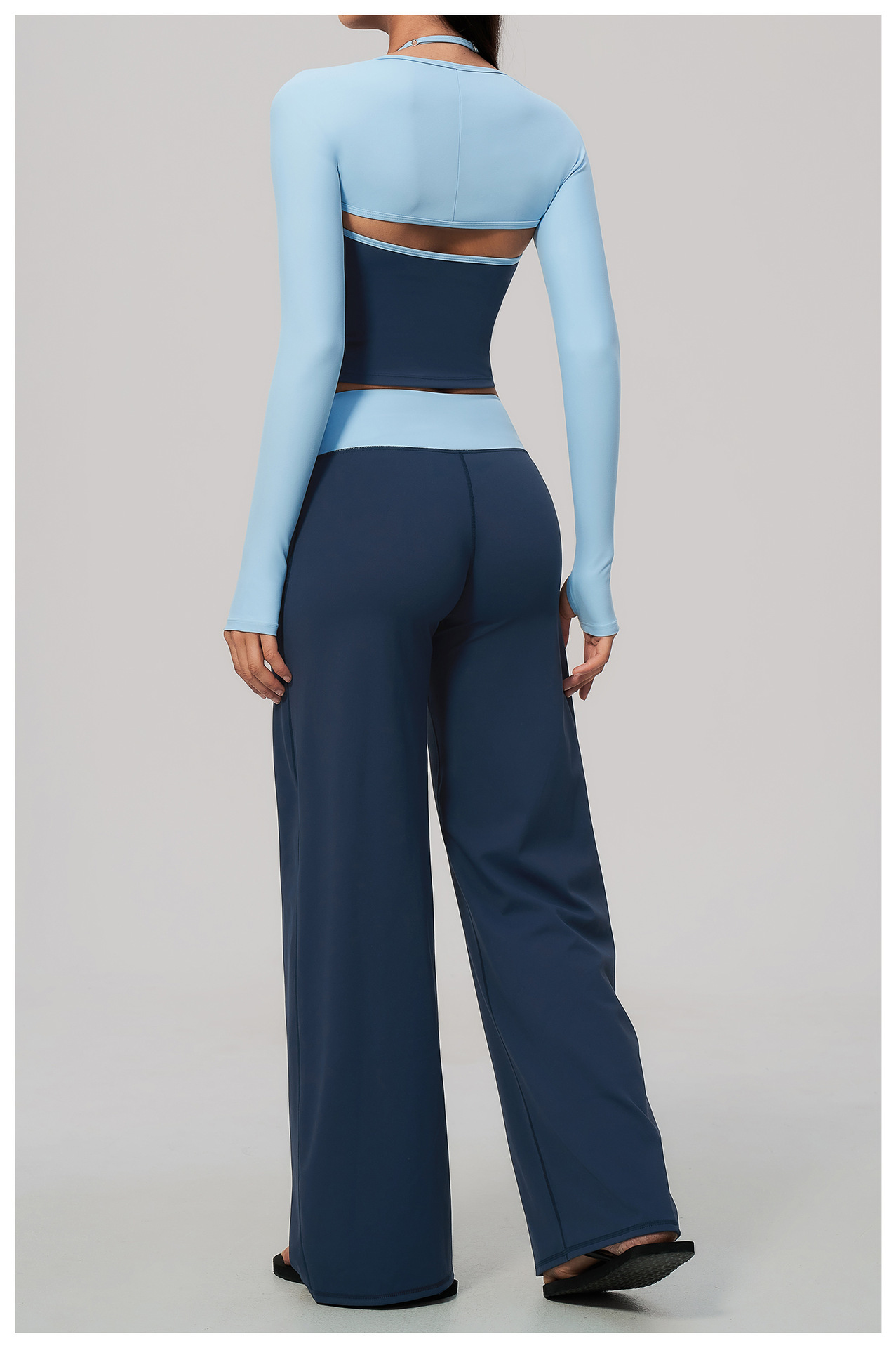 3-Piece Color-Block Activewear Set (9639): side profile showing stretch, rise and leg-opening fit