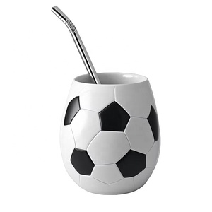 En gros, Tasses en céramique Mate de 250 ml, série Football, avec paille en acier inoxydable, réutilisables, portables, style sud-américain authentique pour Yerba - Product Image 1