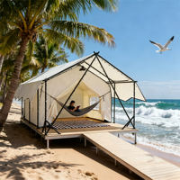 Tente de Glamping Safari Double Couche Semi-Permanente de Luxe, Imperméable et Ignifuge, Idéale pour Hôtels de Luxe et Aventures de Camping en Plein Air - Offre Spéciale