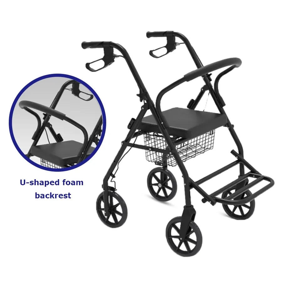 Kursi transportasi aluminium kursi roda Rollator, dengan sandaran kaki rehabilitasi jalan dewasa kursi menyusui
