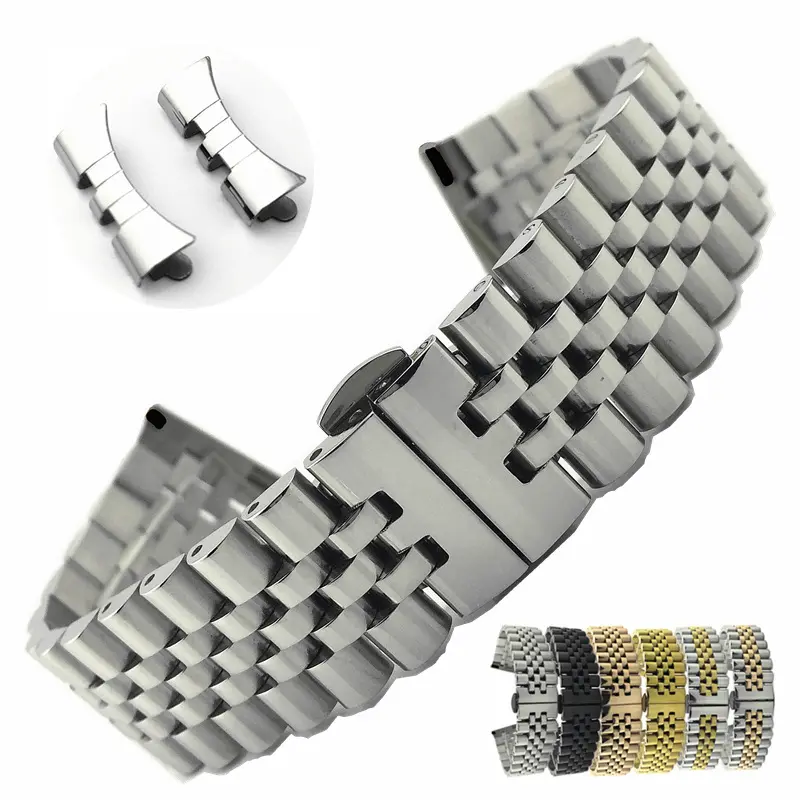 Bracelet de montre en acier inoxydable de haute qualité, avec logo personnalisé, 12-22mm, noir, argent, or rose, style professionnel, de type lourd