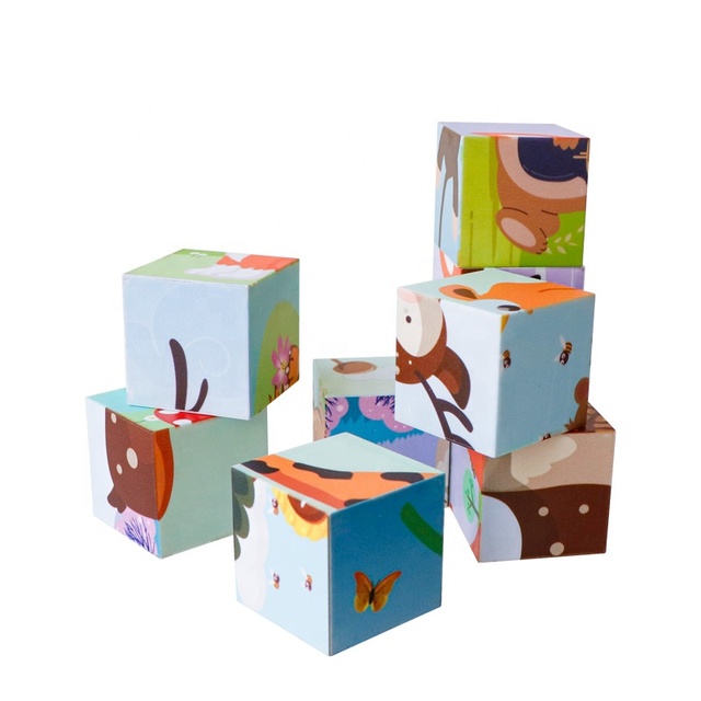 Cube Puzzle Wooden Pattern Blocks Animal Matching Jigsaw Puzzle for Wholesale