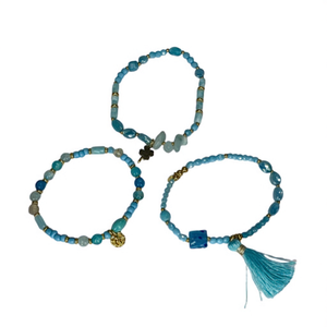 Fashion Beaded <b>Bracelets</b> <b>Set</b> Blue Stone Tassel PVD Gold Plated 316L Stainless Steel Sustainable Resistant Jewelry - Product Image 2