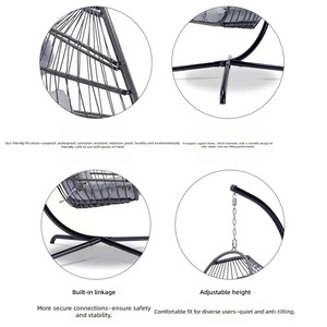 Sedia <span class=keywords><strong>a</strong></span> dondolo sospesa moderna grigio scuro in metallo intrecciato per esterni con cuscino e copertura per patio, giardino, camera da letto e soggiorno - Product Image 3