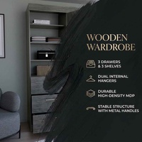 [Stock US] Livraison Gratuite Armoire à 3 Étagères et Tiroirs avec Poignées Métalliques Chêne Fumé Expédition Domestique US 1 Pièce MOQ