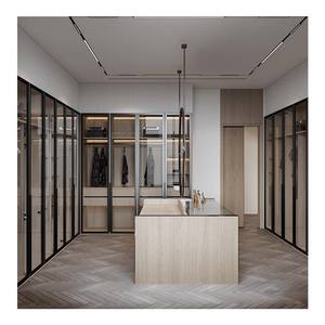 Customized Luxury Wooden Glass Door Walking Open <strong>Closet</strong> Double Bedroom Wardrobe Cabinet - Product Image 3