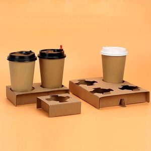 RTS Disposable Take Out Lemonade Plastic Drinks Cups Corrugated Holder Takeaway Coffee Kraft <b>Paper</b> Cups Holder With <b>Paper</b> Bags - Product Image 4
