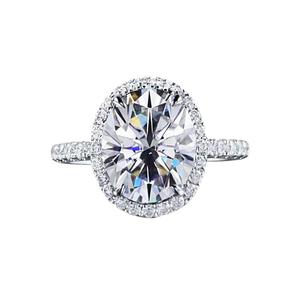 Bague de fiançailles solitaire en argent sterling 925 avec diamant complet 3 carats taille ovale, bague de mariage en moissanite avec halo pour femme - Product Image 5