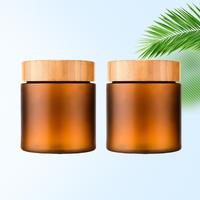 Pot en plastique PET crème rond ambre brillant/givré de luxe 5oz 8oz avec véritable bouchon à vis en bambou bouchon à vis conteneurs de voyage