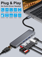 Hub USB-C multiport 7-en-1 en alliage d'aluminium avec station d'accueil HDTV, emplacements SD/MicroSD TF, USB 3.0/2.0 en stock pour ordinateur portable et téléphone