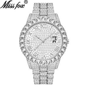 Mode Iced Out montre pour hommes de luxe plein de diamants grand cadran en acier inoxydable bijoux de poignet hommes montres à Quartz - Product Image 3