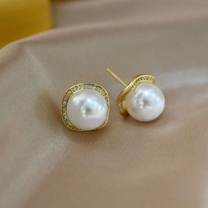 Boucles d'oreilles fines en argent S925, accessoires de bricolage, perles rondes de 11-12 mm, 21860 avec support vide, boucles d'oreilles en perles tendance - Product Image 2
