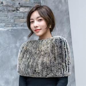 Real Rex Rabbit Fur Elastic Shawls Winter Luxury Furry Scarf Women Knitted Woven <b>Neck</b> <b>Warmer</b> Fur Scarves - Product Image 1
