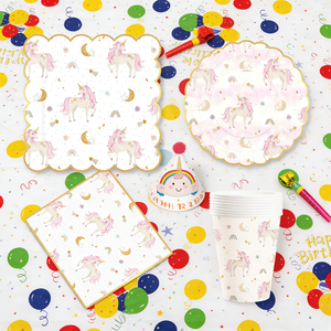 DAMAI Unicorn Party Kids Birthday Party Supplies Cherry Pink Unicorn Elements <b>Disposable</b> <b>Tableware</b> Paper Napkins Cups Plates - Product Image 2