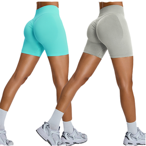 Pantalones Cortos Deportivos de Cintura Alta para Mujer, Sin Costuras, de Secado Rápido, Levanta Glúteos, para Entrenamiento y Fitness, con Bolsillos, Venta al por Mayor, Hechos de Spandex/Nylon - Product Image 2