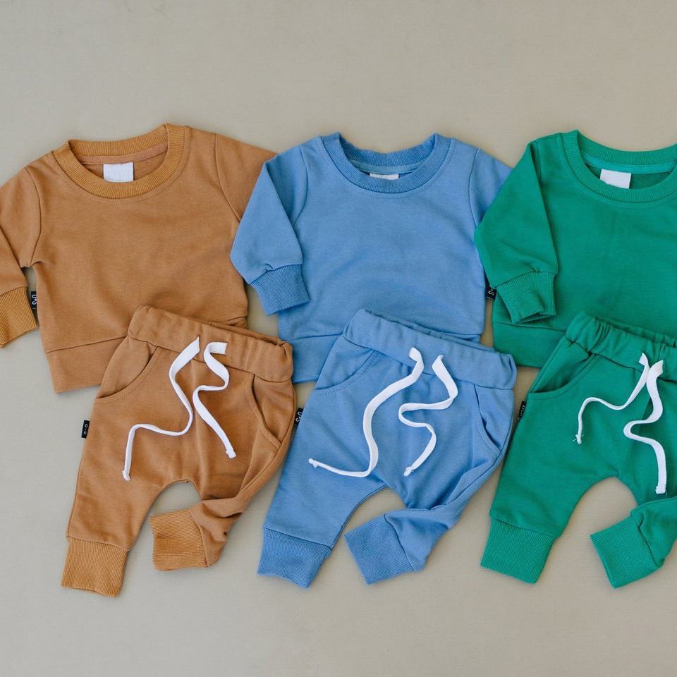 Custom Logo Baby Hoodies&amp;sweatshirts Crew Neck Terry Cotton Plain Kids Baby Jogger Set Baby Clothing Sets 