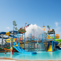 Maisons flottantes intérieures sur le thème des dinosaures de style océanique, piscine en FRP/GRP avec toboggans aquatiques pour usage commercial et résidentiel