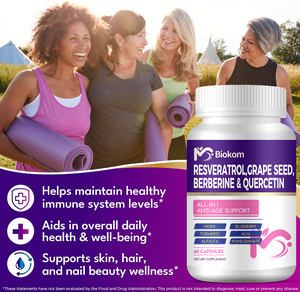 Biokom OEM Healthcare Supplement Resveratrol Capsules with Berberine, Quercetin, <strong>Grape</strong> <strong>Seed</strong>, Hawthorn <strong>Extract</strong> &amp; Anti-Age Blend - Product Image 5