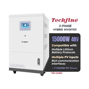 Techfine ODM fonte di fabbrica 15kw 15kva 15000w 3 fase solare ibrido inverter 48v pavimento in piedi con 3 mppt